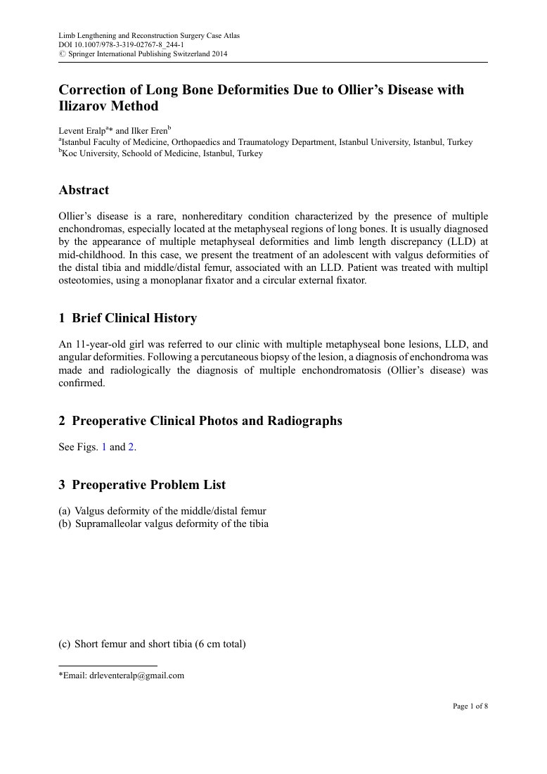 Correction of Long Bone Deformities Due to Ollier’s Disease — ilk sayfa