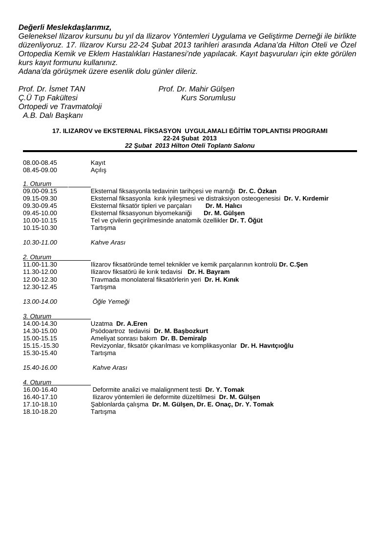 17. İLİZAROV KURS PROGRAMI 2013 — ilk sayfa