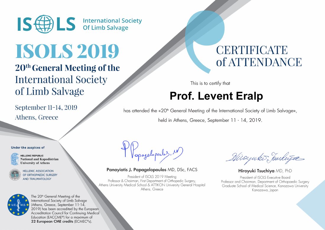 ISOLS Certificate of Attendance (Participant) — ilk sayfa