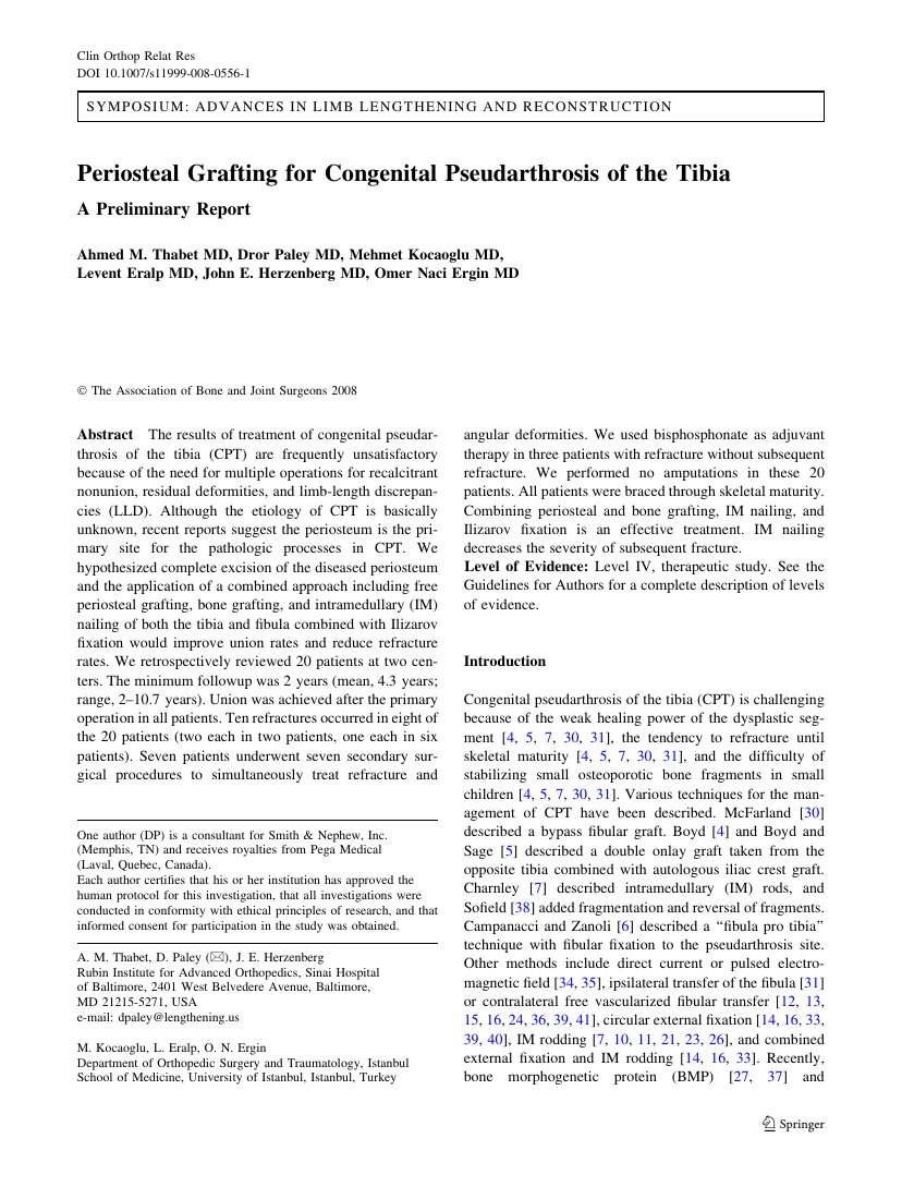 Periosteal grafting for congenital pseudarthrosis of the tibia: a preliminary report — ilk sayfa