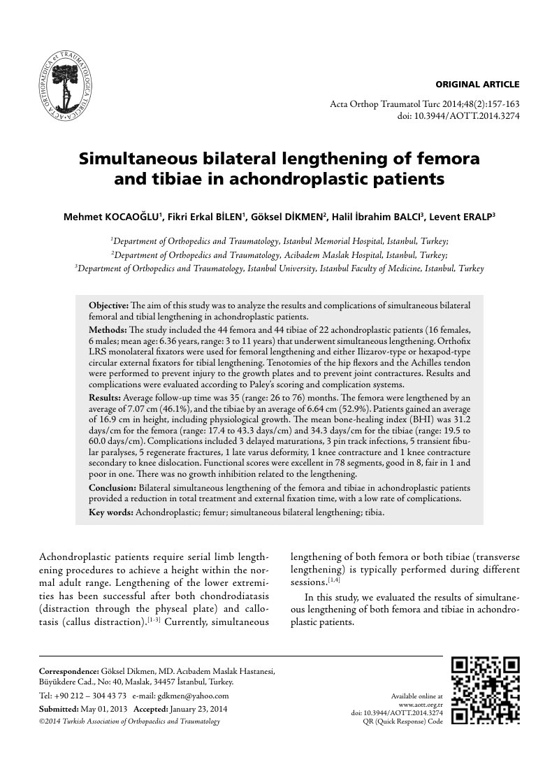 Simultaneous bilateral lengthening of femora and tibiae in achondroplastic patients — ilk sayfa