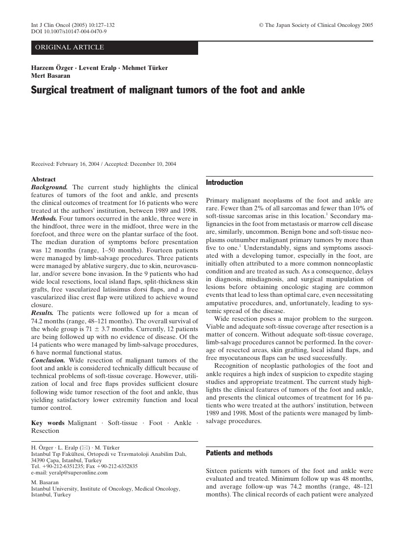 Surgical treatment of malignant tumors of the foot and ankle — ilk sayfa